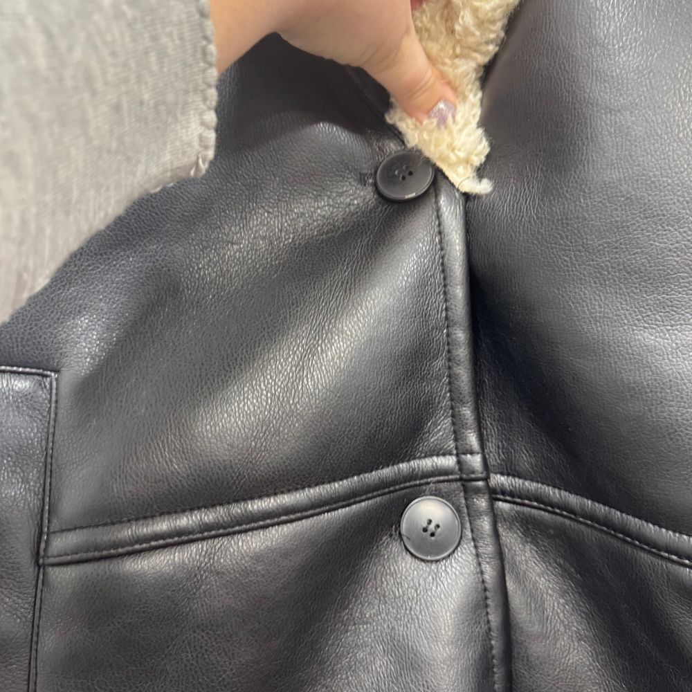 We The Free Black Faux Leather Shearling Jacket with Cream Trim - Picture 3 of 12